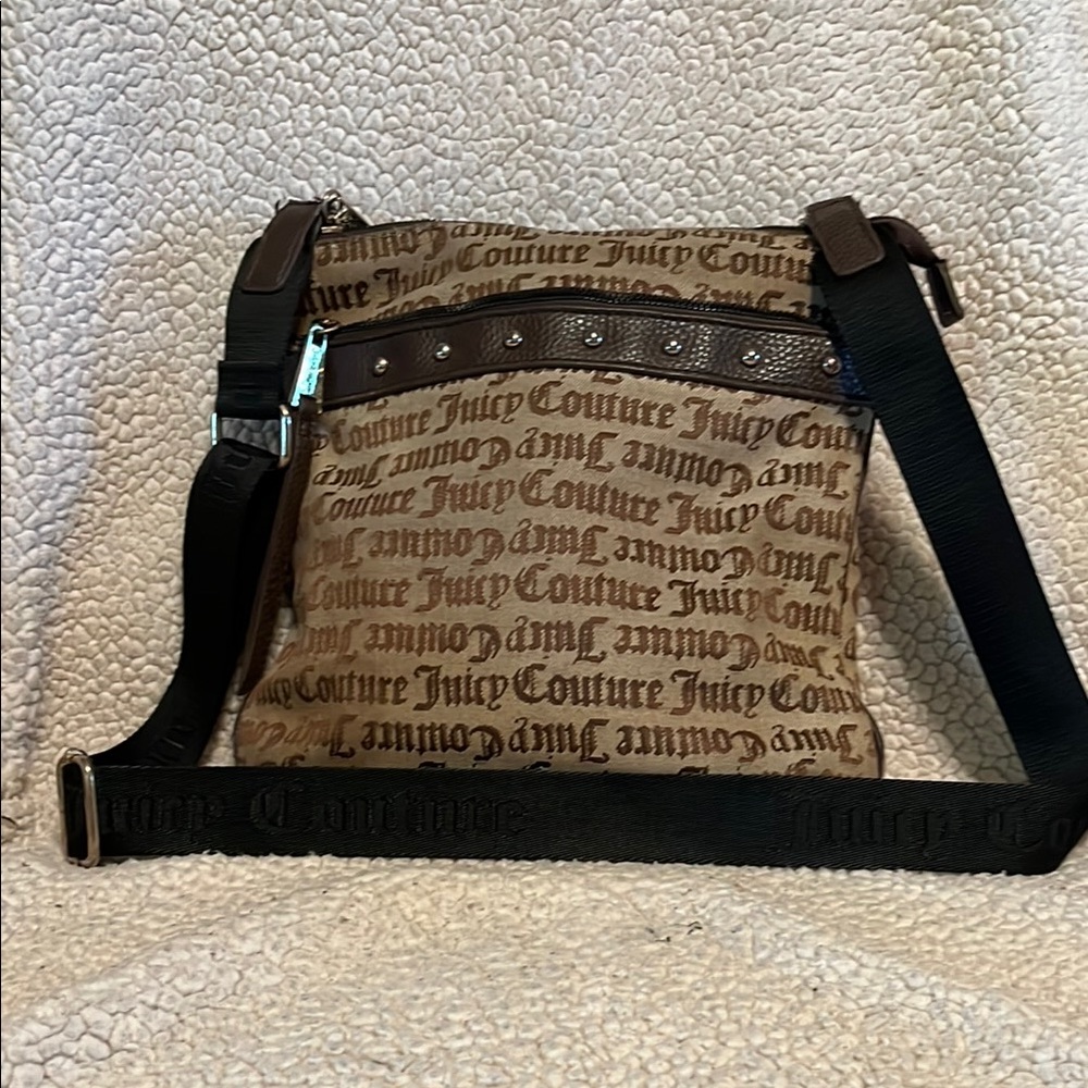 Juicy Couture Brown and Black Messenger Bag with Text Pattern